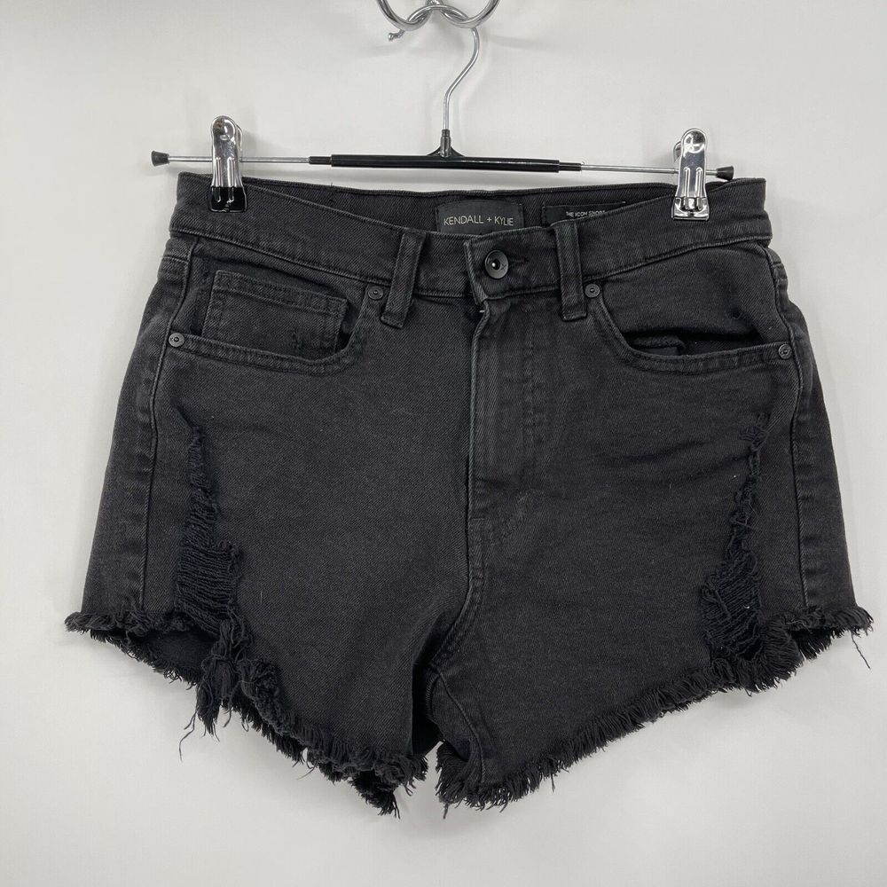 Kendall + Kylie 5/27 Icon Short Womens Black Distressed High Rise Denim Shorts